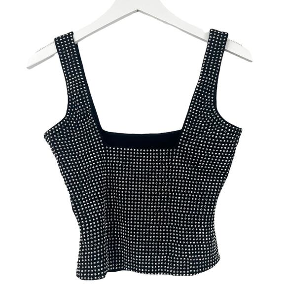 Good American Crystal Embellished Tank Top Square Neck Stretch Black Crystal Sm - Picture 8 of 10